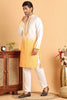 Men's Yellow & White Embroidered Cotton Silk Kurta Pyjama Set - Mangaldeep NX