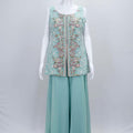 Mint Green Embroidered Party Wear Sharara Suit set. - Mangaldeep NX