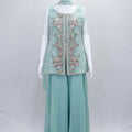 Mint Green Embroidered Party Wear Sharara Suit set. - Mangaldeep NX