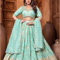 Mint Green Embroidered Silk Lehenga Choli with Dupatta - Mangaldeep NX