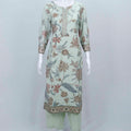 Mint Green Floral Printed Cotton Straight Suit Set with Embroidered Dupatta - Mangaldeep NX