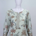 Mint Green Floral Printed Cotton Straight Suit Set with Embroidered Dupatta - Mangaldeep NX