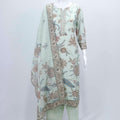 Mint Green Floral Printed Cotton Straight Suit Set with Embroidered Dupatta - Mangaldeep NX