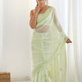 Mint Green Georgette Saree with Sequin Embellishments and Designer Blouse - Mangaldeep NX