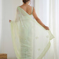 Mint Green Georgette Saree with Sequin Embellishments and Designer Blouse - Mangaldeep NX