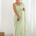 Mint Green Georgette Saree with Sequin Embellishments and Designer Blouse - Mangaldeep NX