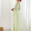 Mint Green Georgette Saree with Sequin Embellishments and Designer Blouse - Mangaldeep NX