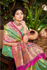 Mint Green Kanjivaram Silk Saree with Pink Zari Woven Border and Floral Pallu - Mangaldeep NX