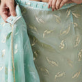Mint Green Organza Saree with Gold Leaf Print and Sequin Border - Mangaldeep NX