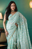 Mint Green Organza Saree with Gold Leaf Print and Sequin Border - Mangaldeep NX