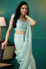 Mint Green Organza Saree with Gold Leaf Print and Sequin Border - Mangaldeep NX