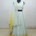 Mint Green Sequin Embroidered Lehenga Choli with Yellow Dupatta - Mangaldeep NX