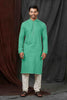 Mint Green Textured Cotton Kurta for Men with Off - White Pyjama - Mangaldeep NX