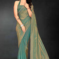 Moss Green Sequin Embellished Party Wear Fandy Silk Saree with Golden Scallop Border - Mangaldeep NX