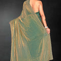 Moss Green Sequin Embellished Party Wear Fandy Silk Saree with Golden Scallop Border - Mangaldeep NX