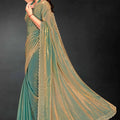 Moss Green Sequin Embellished Party Wear Fandy Silk Saree with Golden Scallop Border - Mangaldeep NX