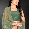 Moss Green Sequin Embellished Party Wear Fandy Silk Saree with Golden Scallop Border - Mangaldeep NX