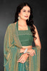 Moss Green Sequin Embellished Party Wear Fandy Silk Saree with Golden Scallop Border - Mangaldeep NX
