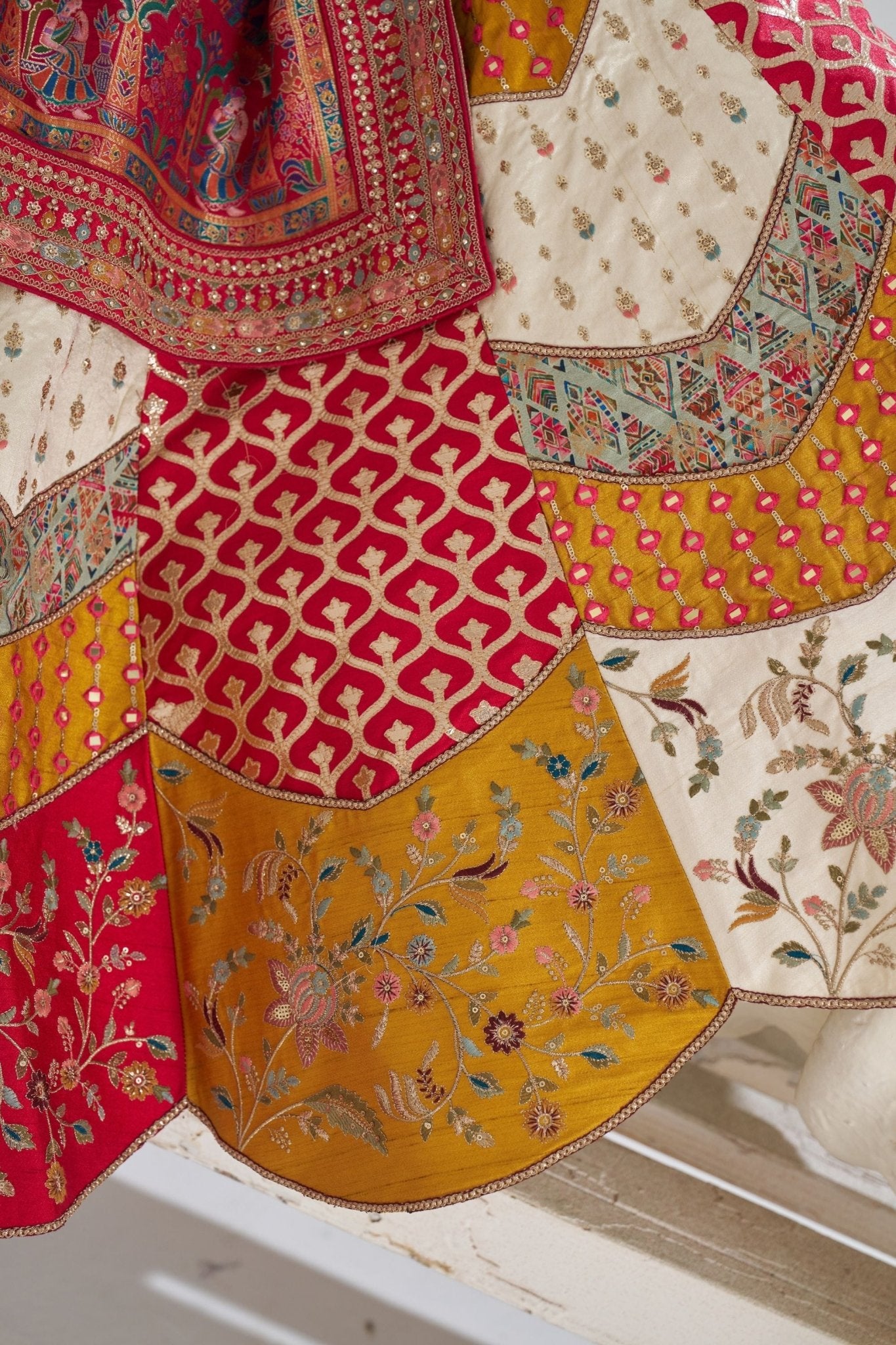 Multi - Color Embroidered Lehenga Choli with Red Dupatta - Mangaldeep NX