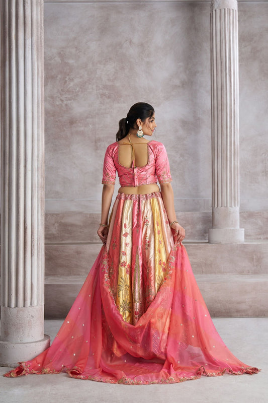 Multi - Color Embroidered Pink Lehenga Choli with Dupatta - Mangaldeep NX
