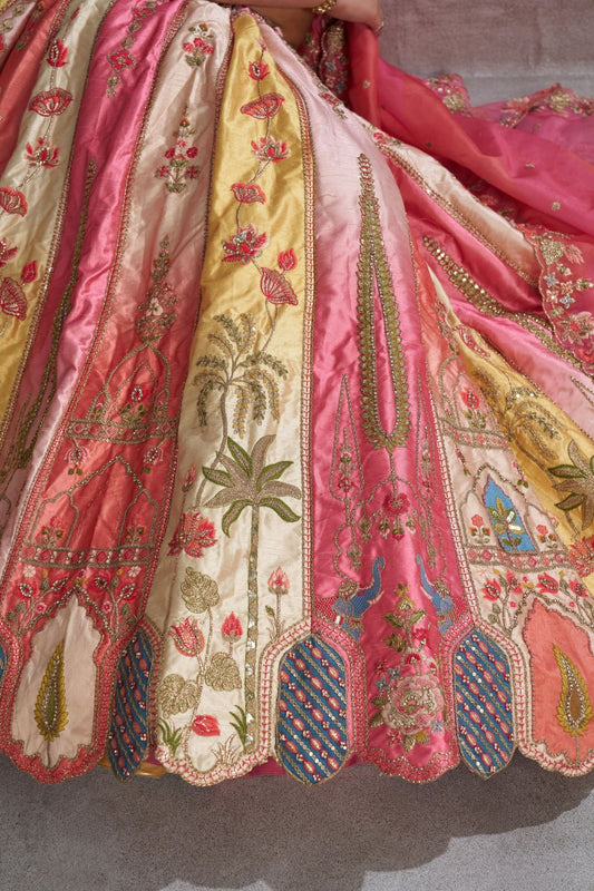 Multi - Color Embroidered Pink Lehenga Choli with Dupatta - Mangaldeep NX