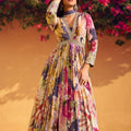 Multi Color Printed Floral Anarkali Dress with Embellished Borders - Mangaldeep NX