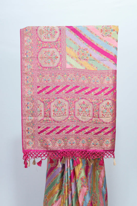 Multicolor Banarasi Silk Saree with Pink Zari Woven – Festive & Wedding Wear - Mangaldeep NX