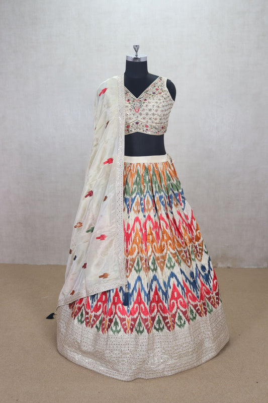 Multicolor Embroidered Lehenga Choli with Blouse & Dupatta - Mangaldeep NX