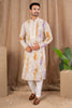Multicolor Floral Embroidered Net Kurta for Men with Off - White Art Silk Pyjama - Mangaldeep NX