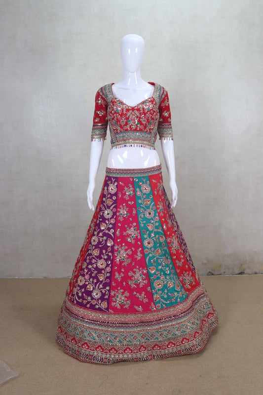 Multicolor Heavy Embroidered Wedding Lehenga Choli - Mangaldeep NX