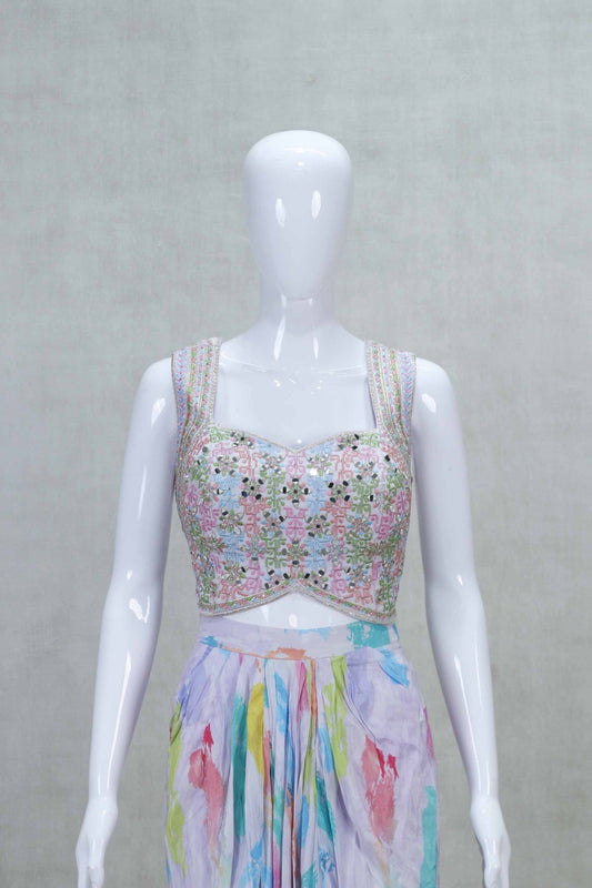 Multicolor Indo - Western Dhoti Style with Embellished Top and Jacket - Mangaldeep NX