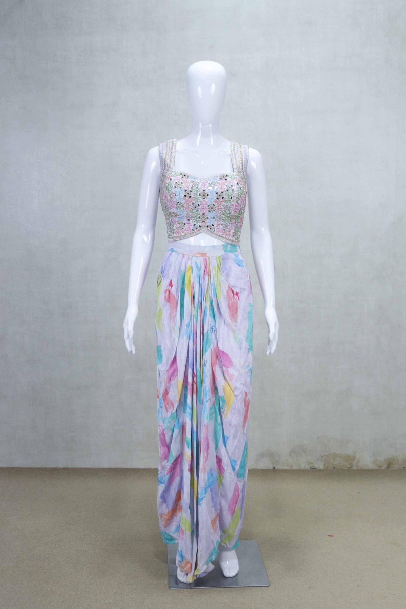 Multicolor Indo - Western Dhoti Style with Embellished Top and Jacket - Mangaldeep NX