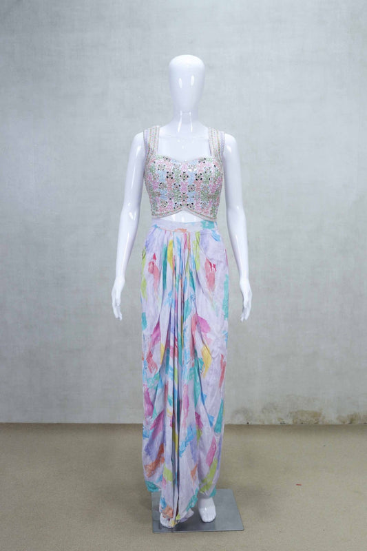 Multicolor Indo - Western Dhoti Style with Embellished Top and Jacket - Mangaldeep NX