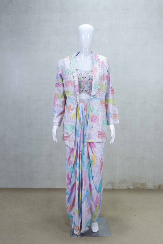 Multicolor Indo - Western Dhoti Style with Embellished Top and Jacket - Mangaldeep NX