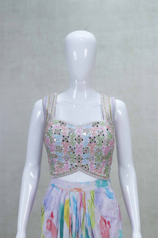 Multicolor Indo - Western Dhoti Style with Embellished Top and Jacket - Mangaldeep NX