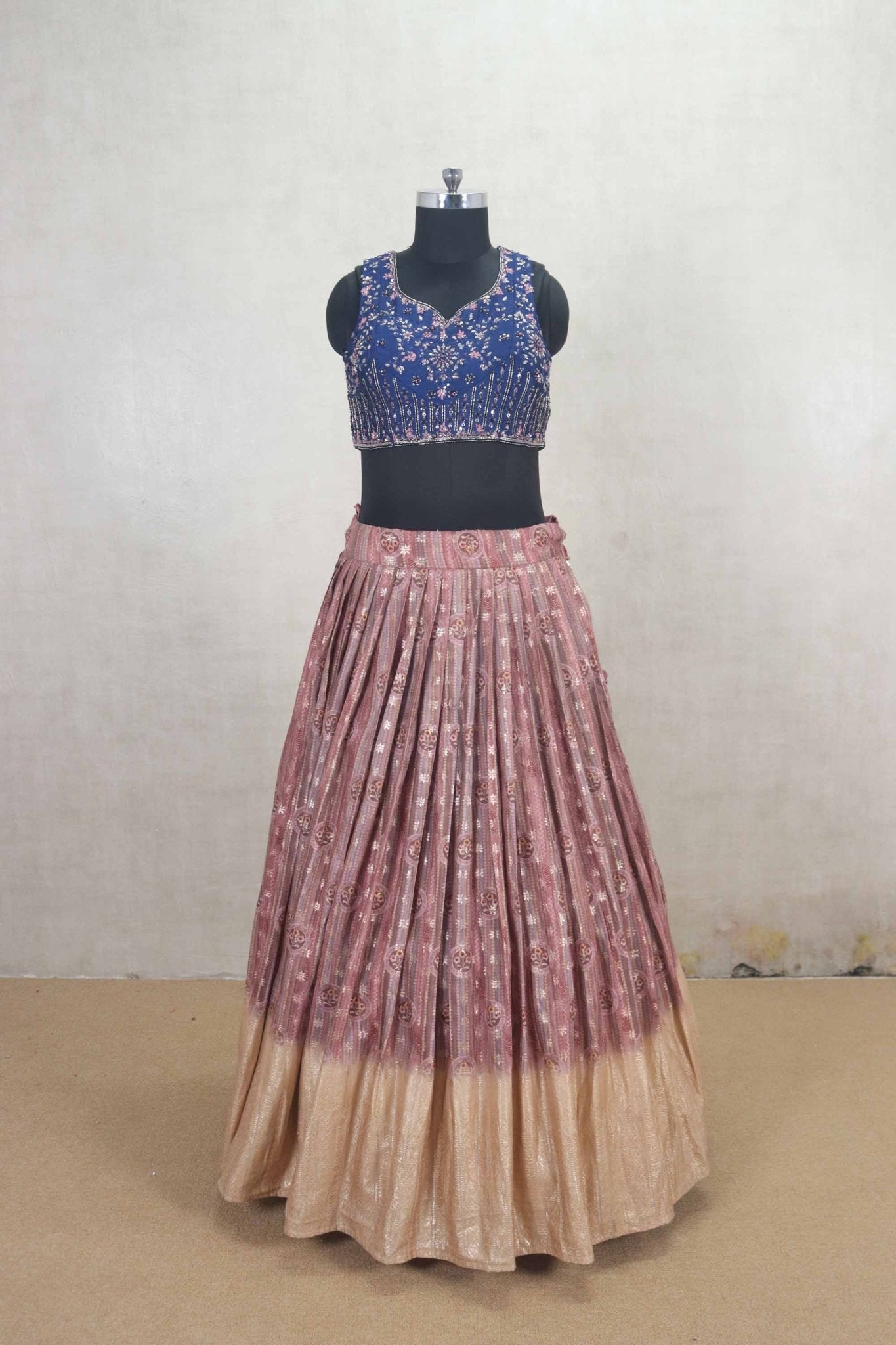 Multicolor Lehenga Choli with Blue Embroidered Blouse and Net Dupatta - Mangaldeep NX