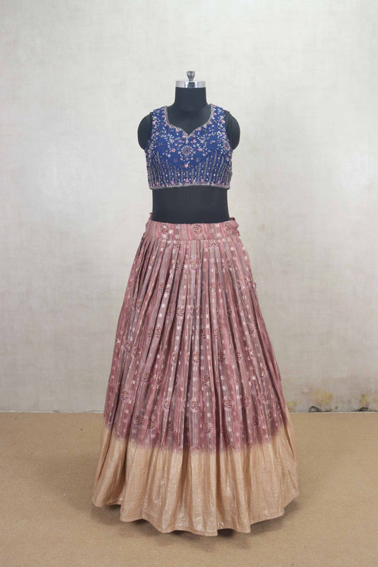 Multicolor Lehenga Choli with Blue Embroidered Blouse and Net Dupatta - Mangaldeep NX