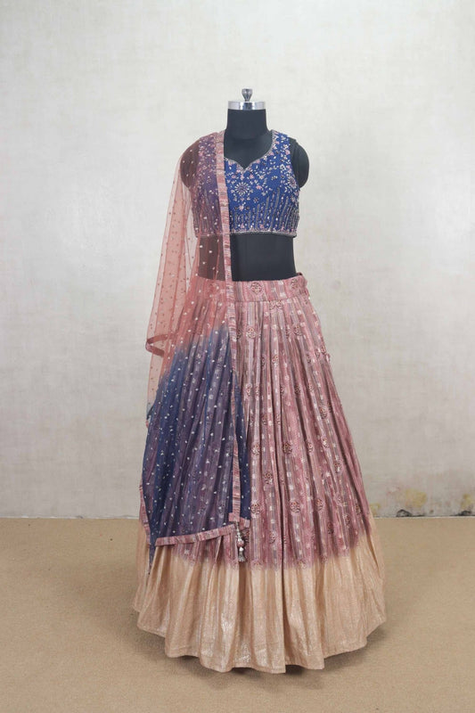Multicolor Lehenga Choli with Blue Embroidered Blouse and Net Dupatta - Mangaldeep NX