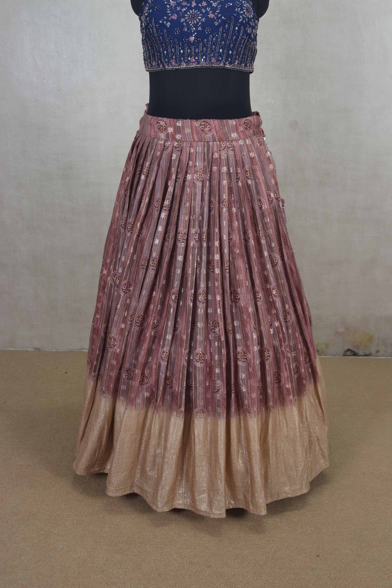 Multicolor Lehenga Choli with Blue Embroidered Blouse and Net Dupatta - Mangaldeep NX