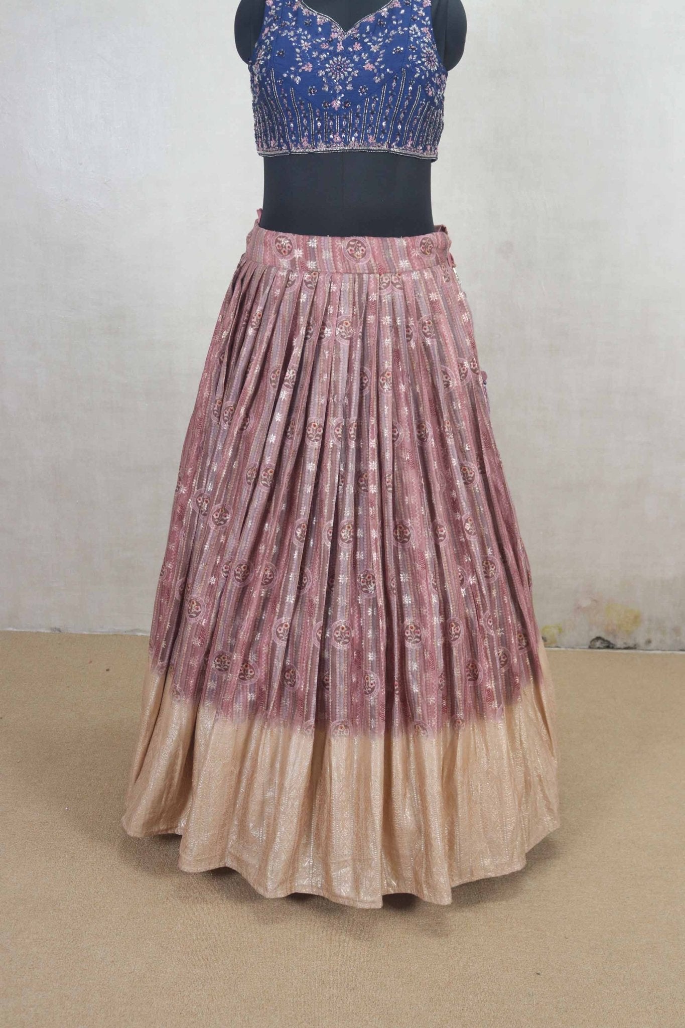 Multicolor Lehenga Choli with Blue Embroidered Blouse and Net Dupatta - Mangaldeep NX