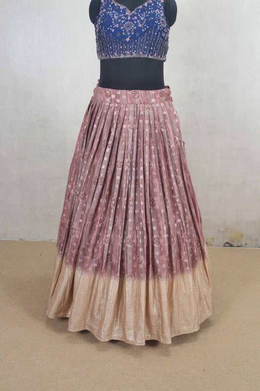 Multicolor Lehenga Choli with Blue Embroidered Blouse and Net Dupatta - Mangaldeep NX