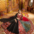 Multicolor Patchwork Navratri Lehenga Choli Set with Black Bandhani Dupatta - Mangaldeep NX