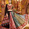 Multicolor Patchwork Navratri Lehenga Choli Set with Black Bandhani Dupatta - Mangaldeep NX