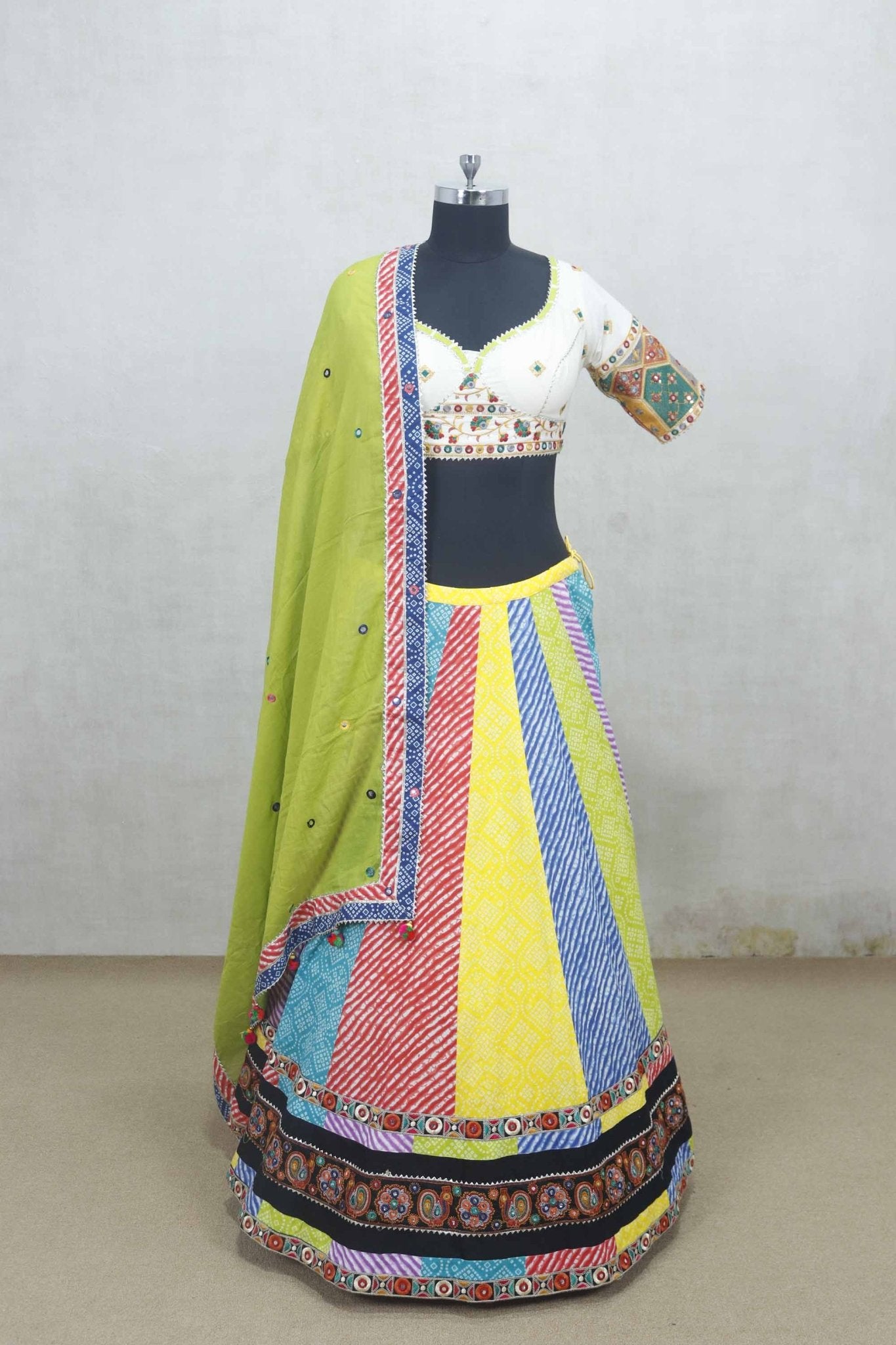 Multicolor Traditional Patola Print Lehenga with Embroidered Blouse - Mangaldeep NX