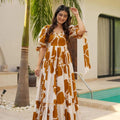 Mustard Floral Floral Floor Length Kurti with Puff Sleeves - Mangaldeep NX