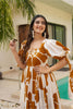 Mustard Floral Floral Floor Length Kurti with Puff Sleeves - Mangaldeep NX