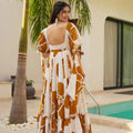 Mustard Floral Floral Floor Length Kurti with Puff Sleeves - Mangaldeep NX