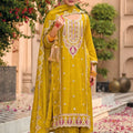 Mustard Yellow Embroidered Chinon Silk Salwar Suit - Mangaldeep NX