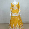 Mustard Yellow Embroidered Georgette Lehenga Choli Set with Dupatta - Mangaldeep NX