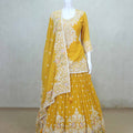 Mustard Yellow Embroidered Georgette Lehenga Choli Set with Dupatta - Mangaldeep NX